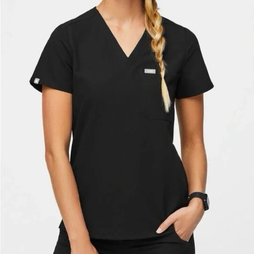 FIGS Catarina Black Scrub Top - Large - LIKE NEW